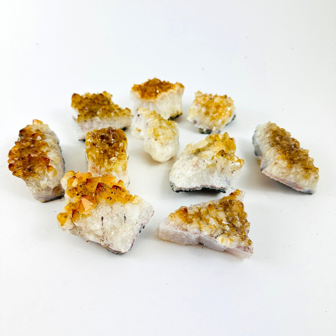 Citrine Crystal Clusters from a side view showing thickness