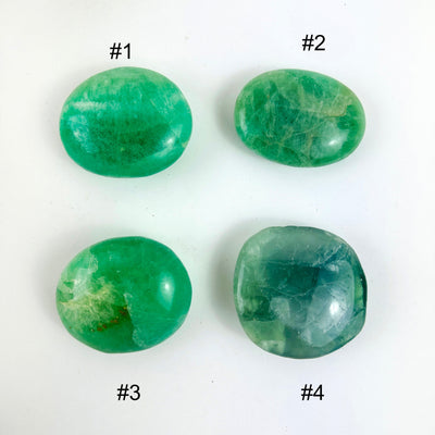 Fluorite Crystal Palm Stones , numbered for you to choose which you prefer