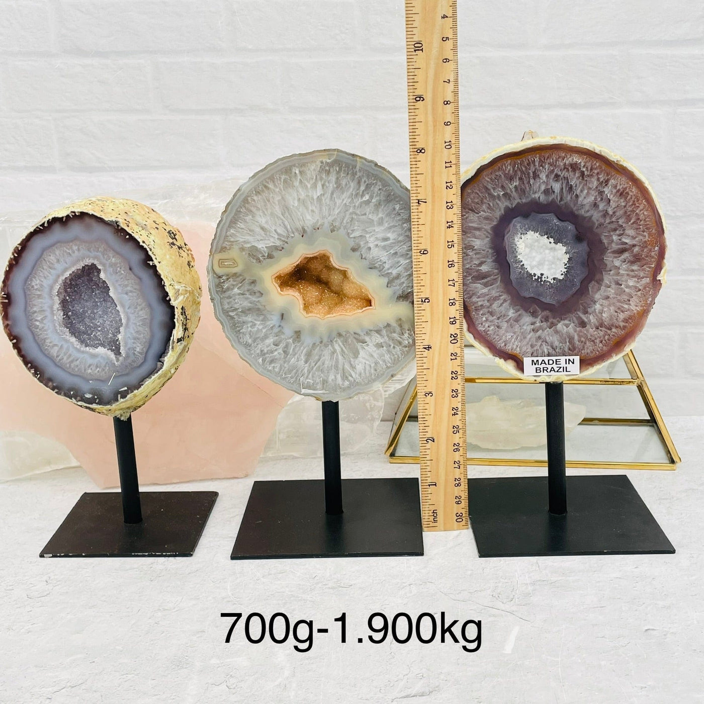 Natural Agate Geode on a Metal Stand - YOU CHOOSE SIZE