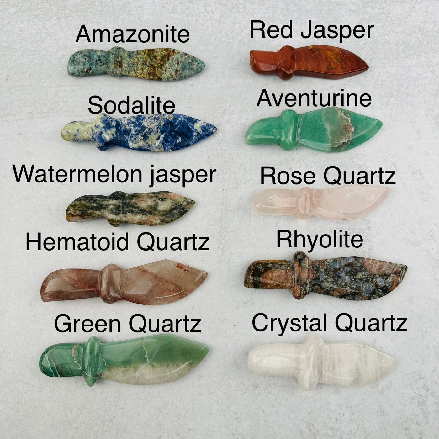 knife next to its gemstone name