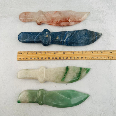 Crystal Gemstone Knife - Extra Large next to a ruler for size reference 