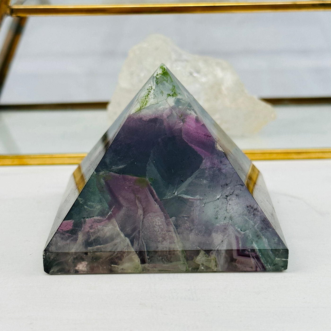 Fluorite Pyramid AA Quality displayed as home decor