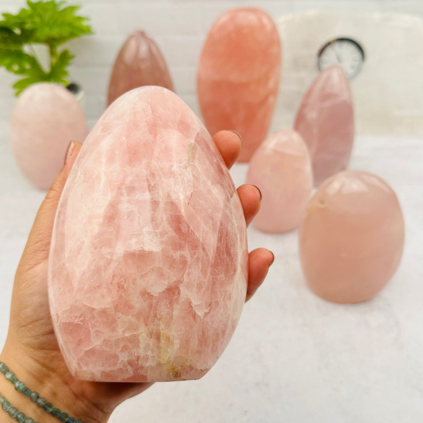 Rose Quartz Cut Base - By Weight in hand for size reference 