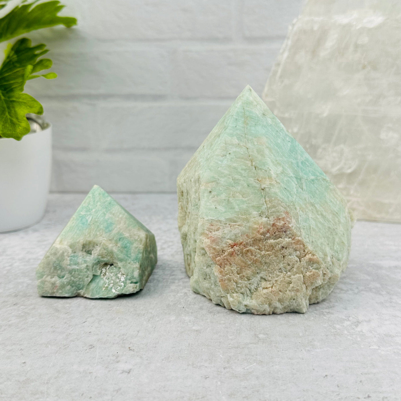Amazonite Semi Polished Points displayed as home decor 