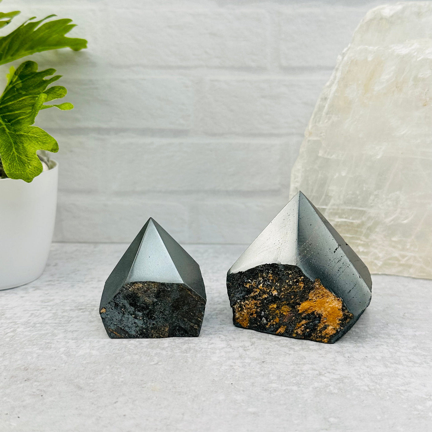 Hematite Semi-Polished Points displayed as home decor 