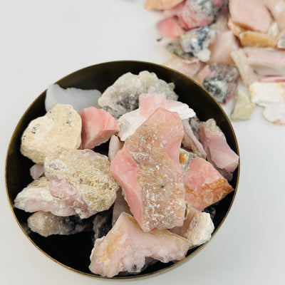 opal crystals in a bowl displayed as home decor