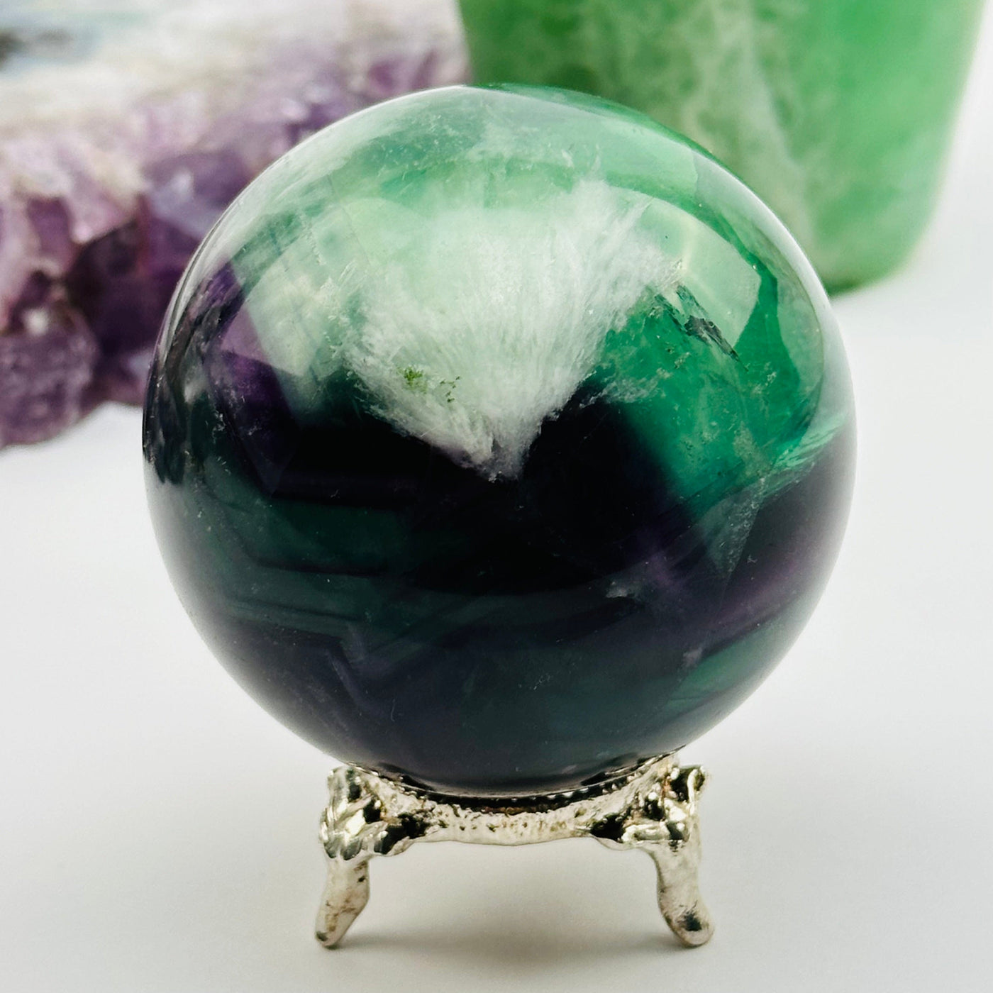 close up of the details on this crystal sphere 