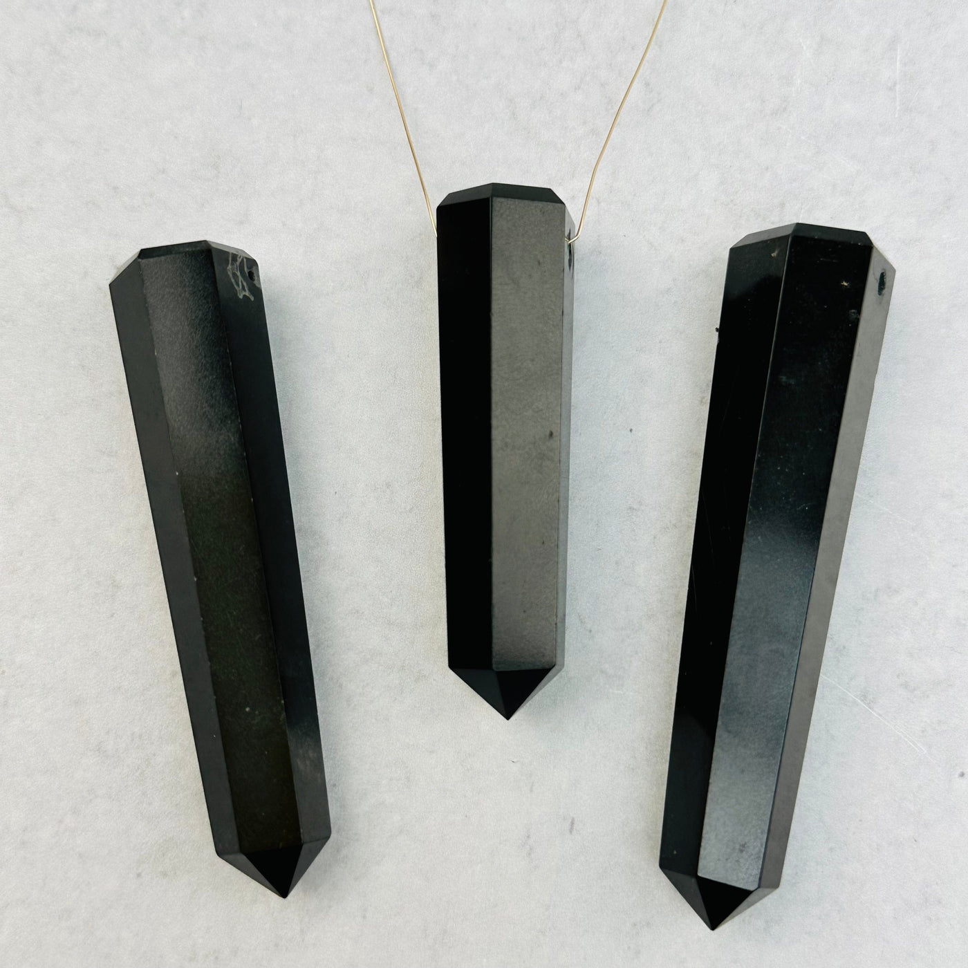 Large Black Onyx Tower Thin Obelisk Point - DRILLED