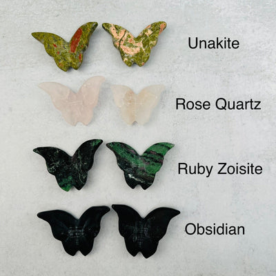 Gemstone Carved Butterfly next to its crystal name