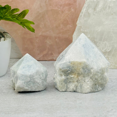Blue Calcite Semi-Polished Points displayed as home decor 