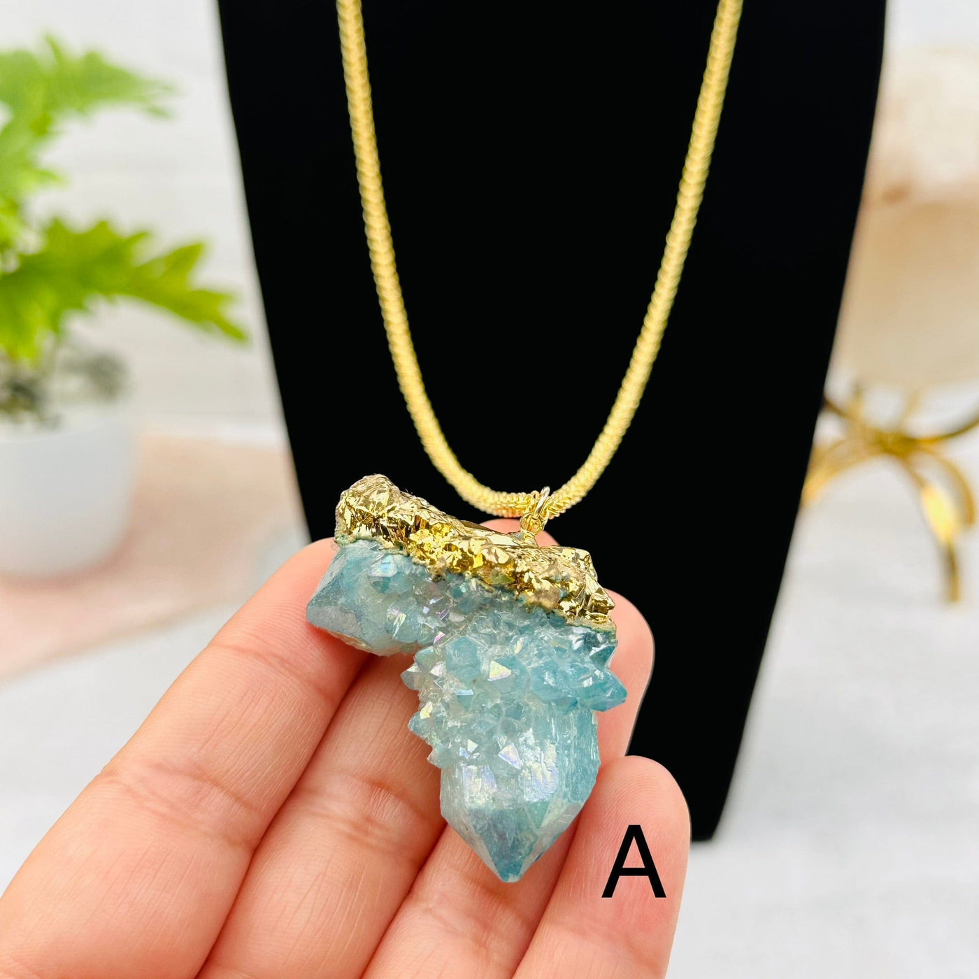 Aqua Aura Cactus Quartz Necklace in hand for size reference  - You Choose -
