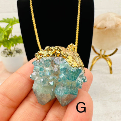 Aqua Aura Cactus Quartz Necklace in hand for size reference - You Choose -