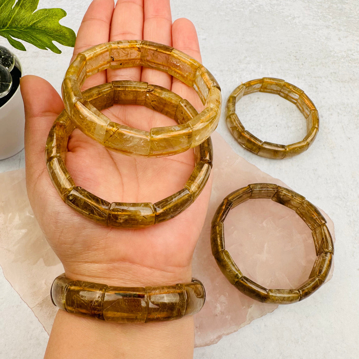 Gold Rutilated Rectangle Bead Bracelets - High Quality -