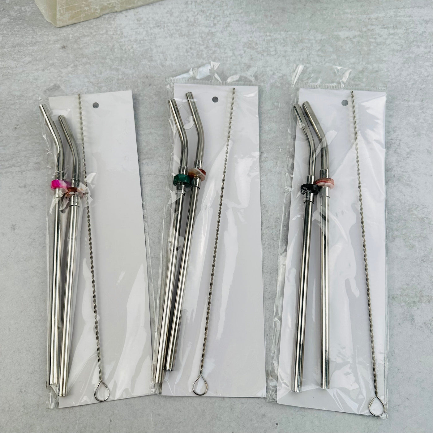Agate Accent Reusable Straws - Assorted Set - comes with two straws and cleaner 