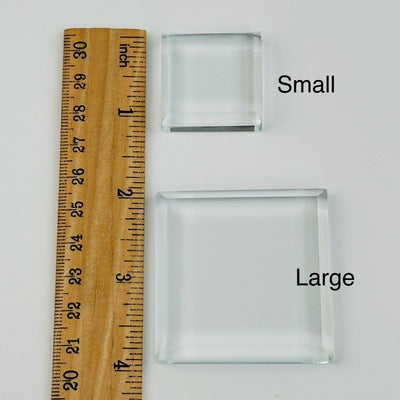 glass display next to a ruler for size reference 