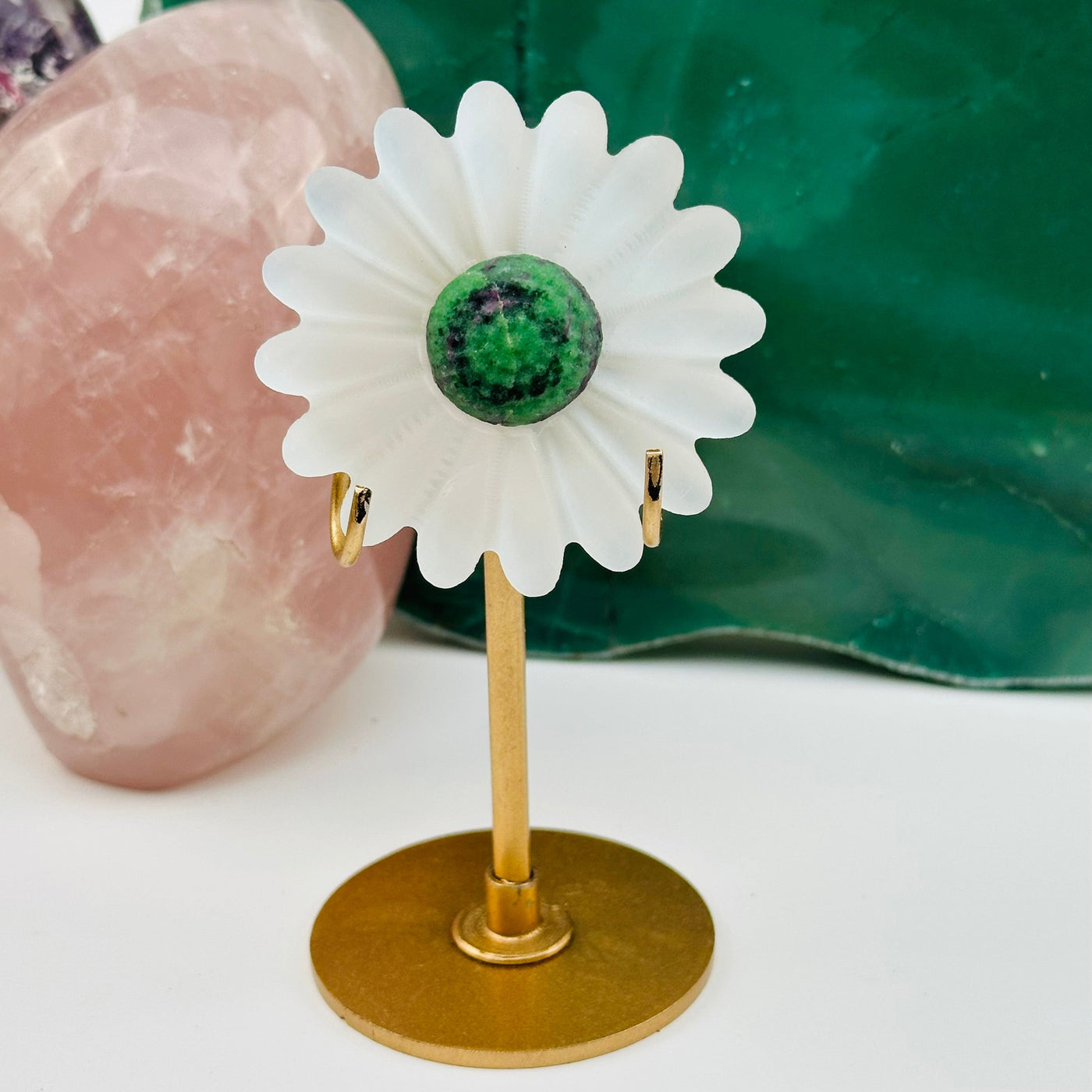 selenite crystal flower displayed as home decor