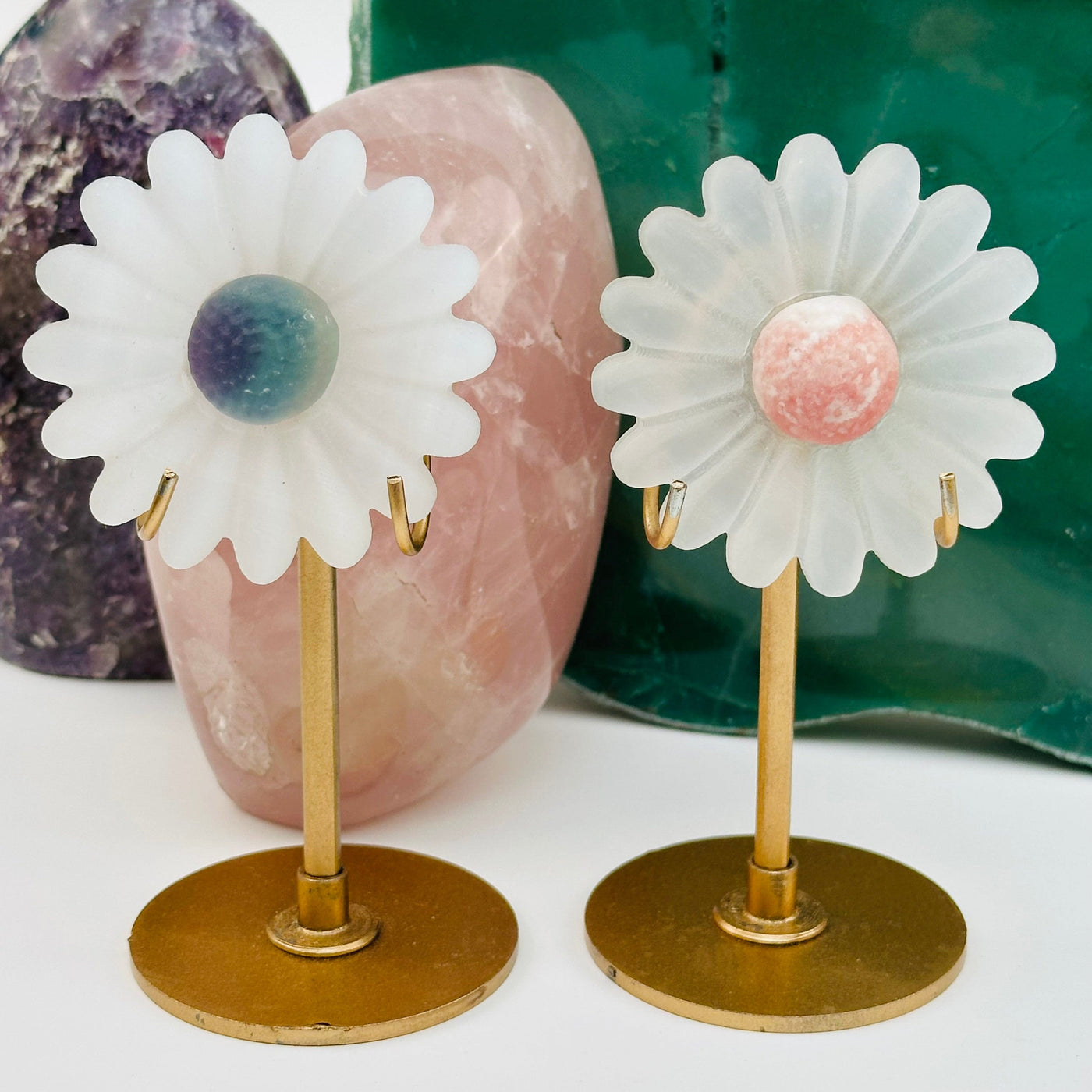 selenite crystal flowers displayed as home decor