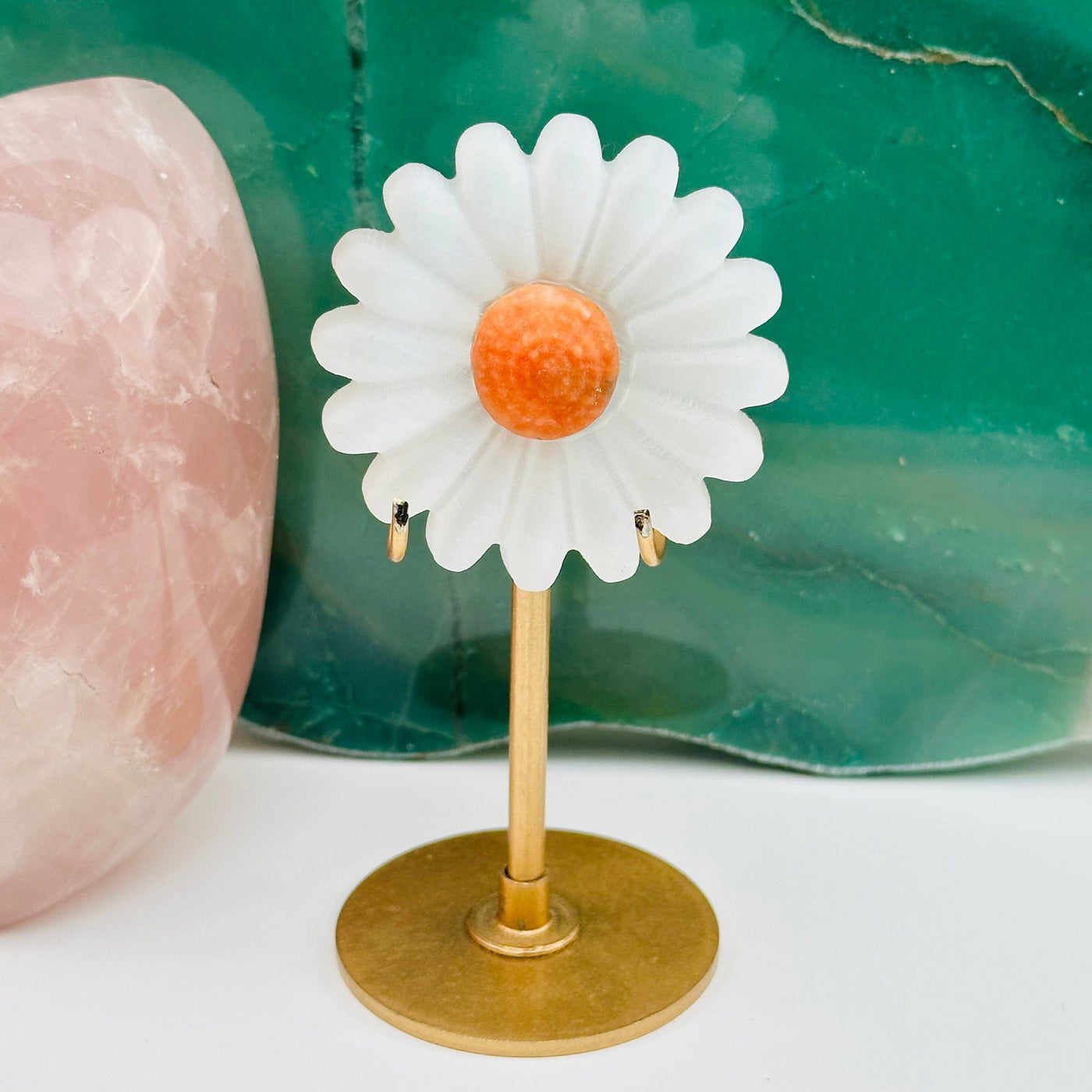 selenite crystal flower displayed as home decor