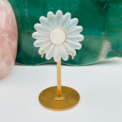 selenite crystal flower displayed as home decor