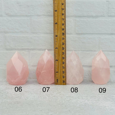 Faceted Rose Quartz Crystal Egg Point - You Choose - next to a ruler for size reference