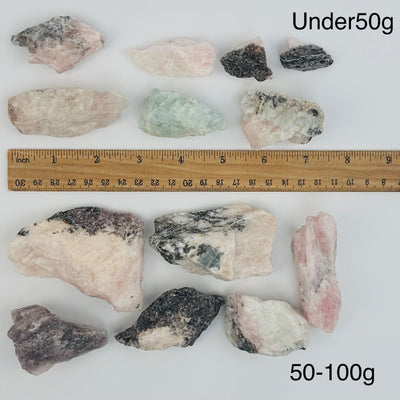high quality crystals sold by weight. displayed next to a ruler for size reference 