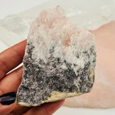 crystal has morganite and lepidolite mixed