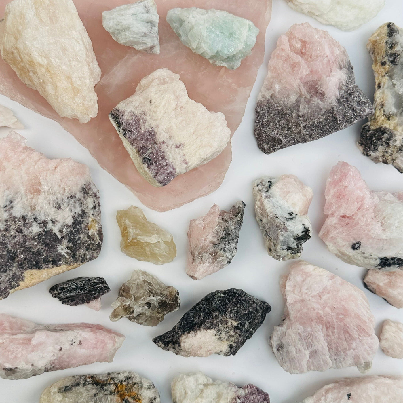 crystals displayed to show the differences in the sizes and color shades