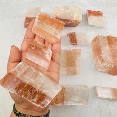 optical calcite pieces in hand for size reference 