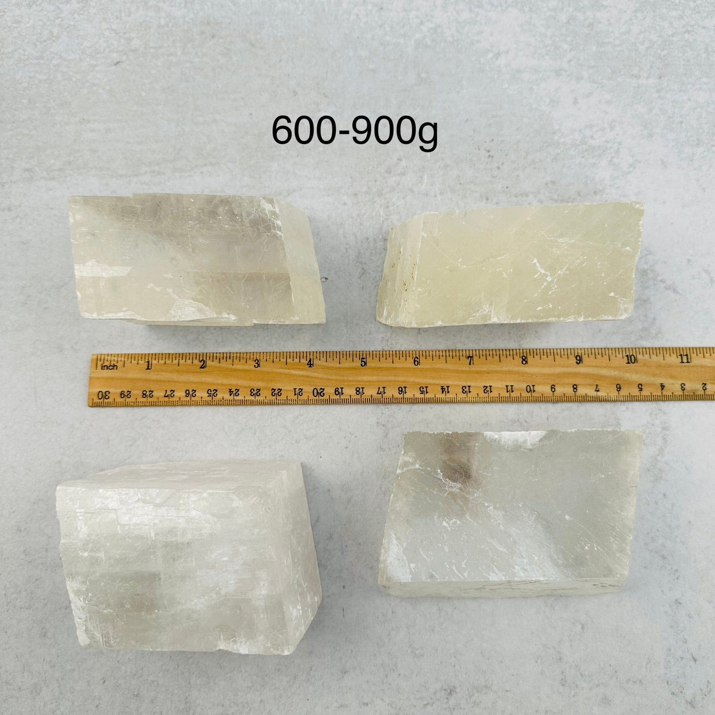 Optical Calcite - White - You Choose Size - next to a ruler for size reference