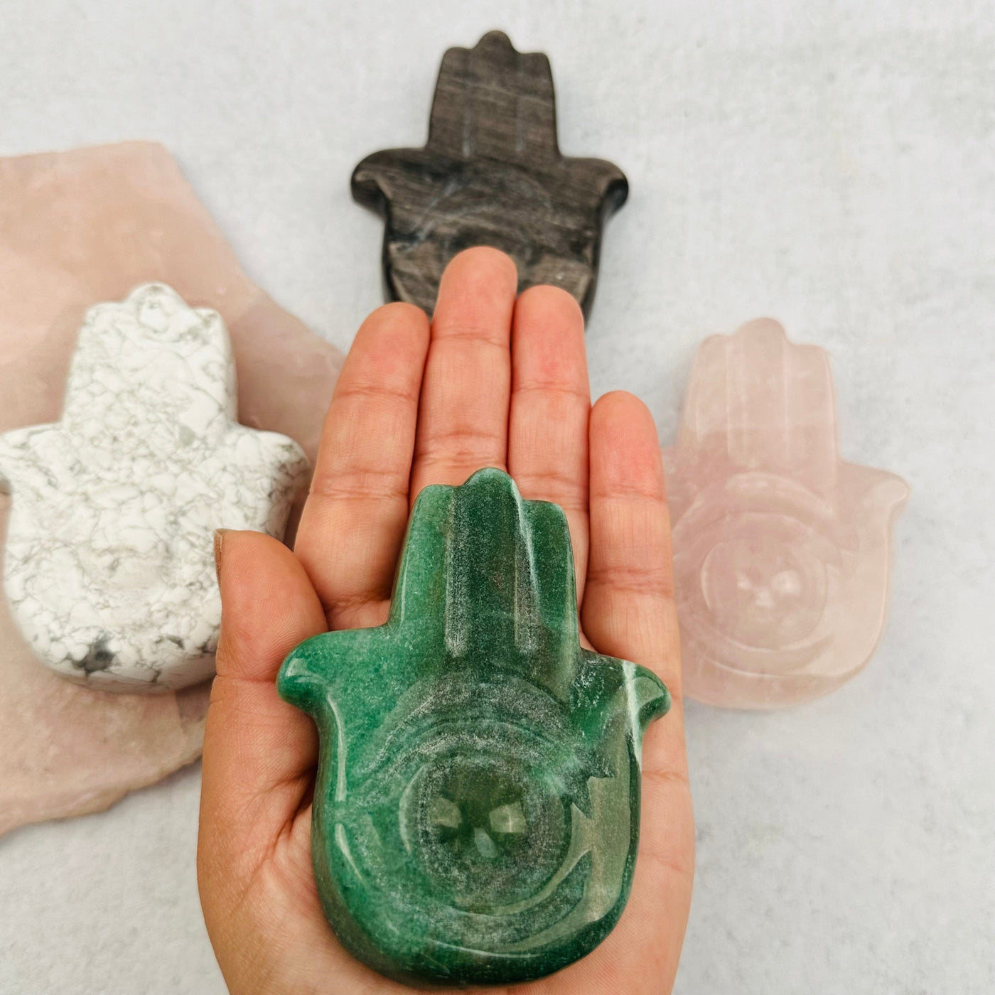 Carved Hamsa Hand Stone with Protective Eye - You Choose Stone