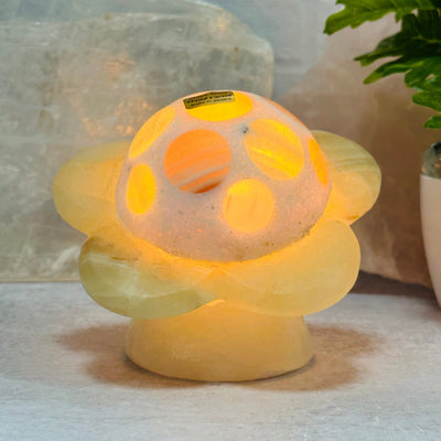 Mexican Onyx Flower Lamp displayed as home decor 