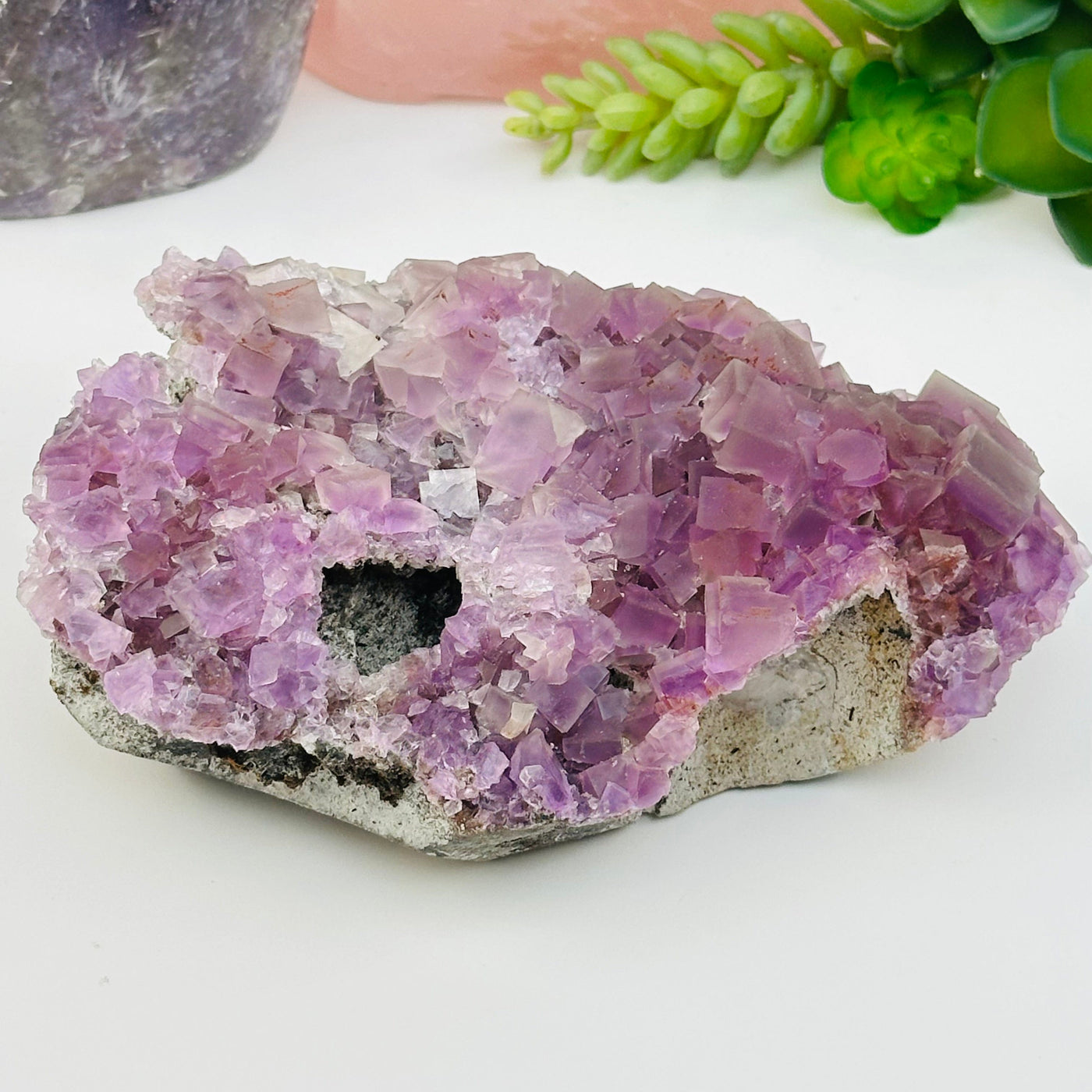 fluorite crystal cluster displayed as home decor