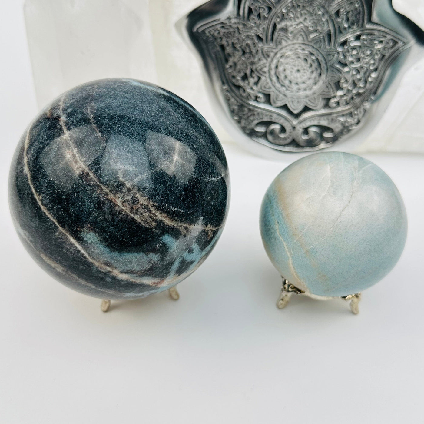 crystal trolleite spheres displayed as home decor 