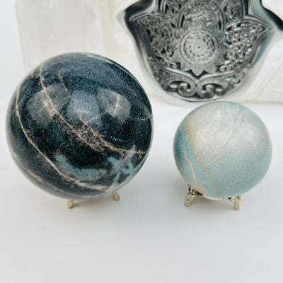 crystal trolleite spheres displayed as home decor 