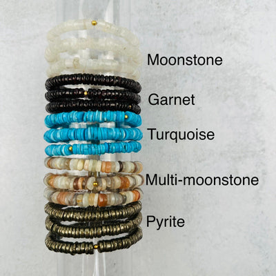 Gemstone Bracelets - 6mm Polished Beads next to their crystal name