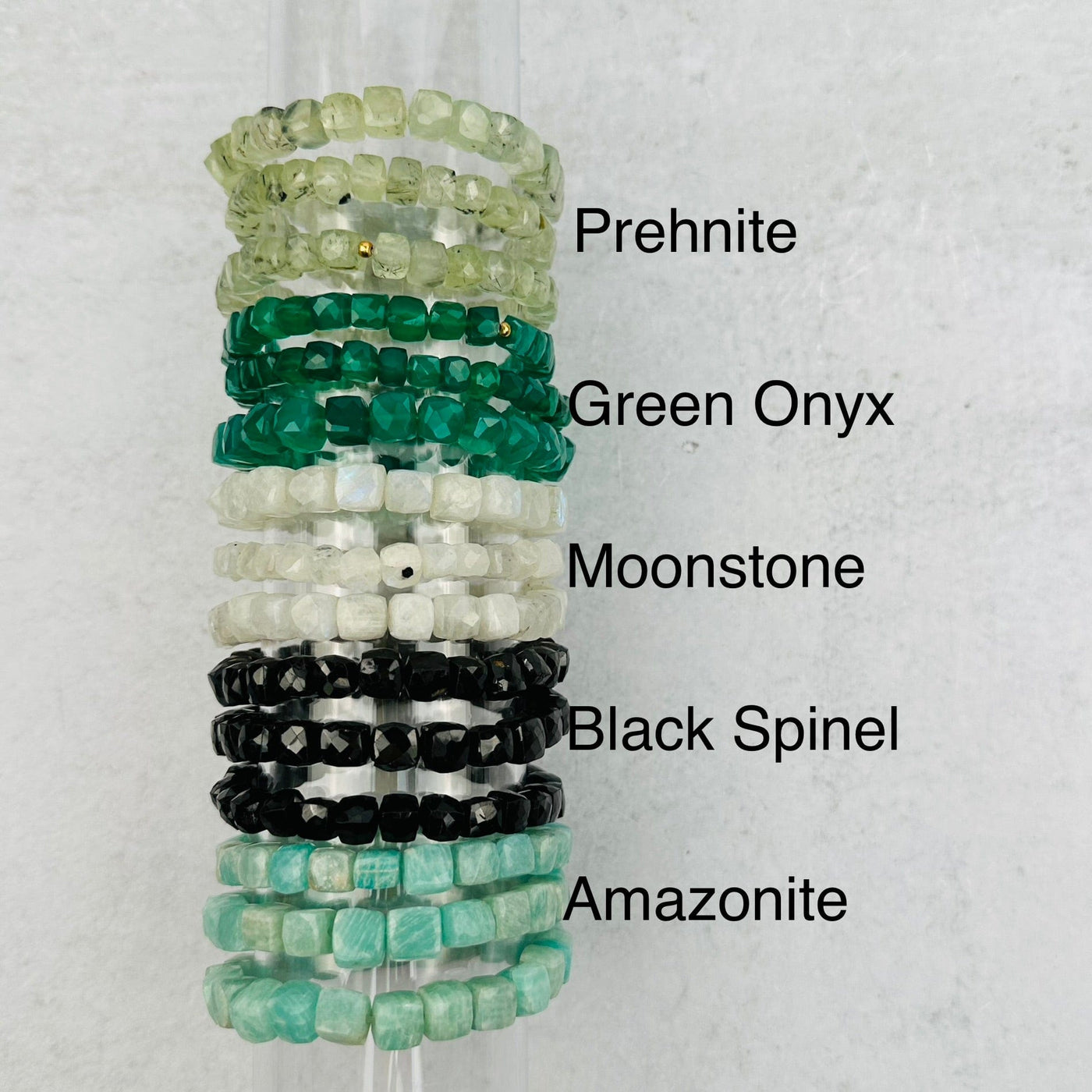 Gemstone Bracelets -6mm - Faceted Cube High Quality next to their crystal name
