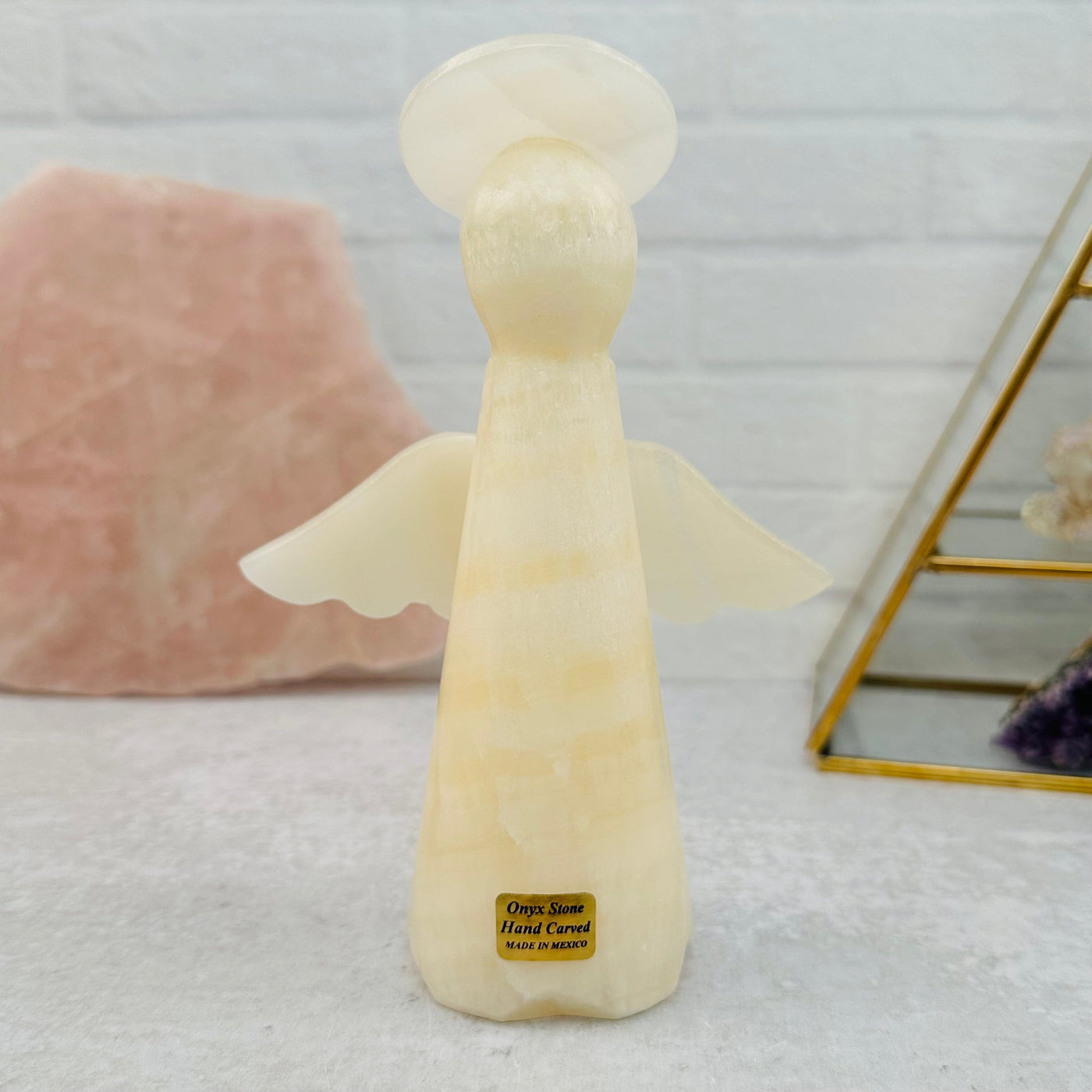  Mexican Onyx Angel - Carved Stone displayed as home decor 
