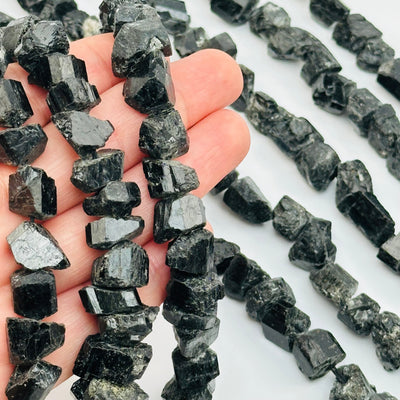 rough stone black tourmaline crystal bead strands 