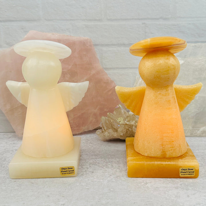 Mexican Onyx Angel Lamp - Carved Stone Night Light - YOU CHOOSE