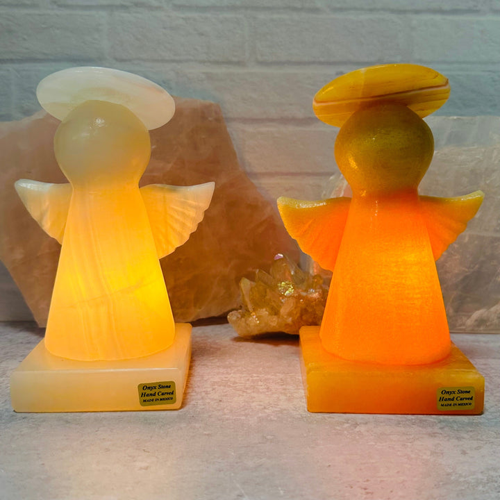 Mexican Onyx Angel Lamp - Carved Stone Night Light - YOU CHOOSE