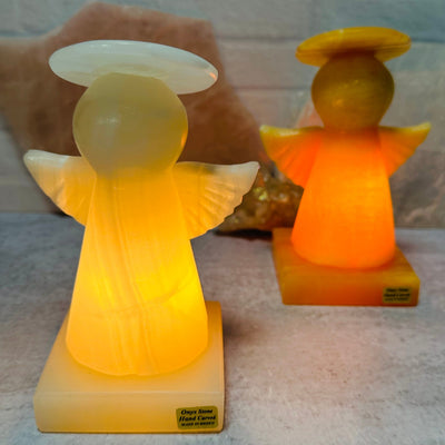 Mexican Onyx Angel Lamp - Carved Stone Night Light