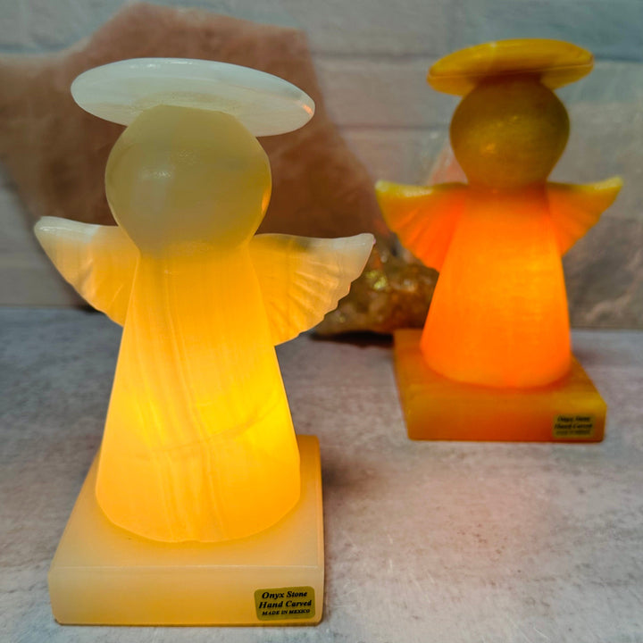 Mexican Onyx Angel Lamp - Carved Stone Night Light - YOU CHOOSE