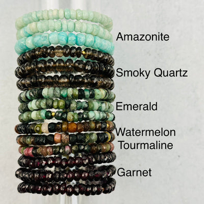 gemstone bracelets next to their crystal name