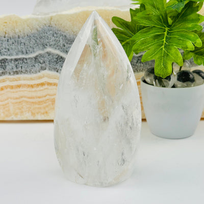crystal quartz flame point displayed as home decor 