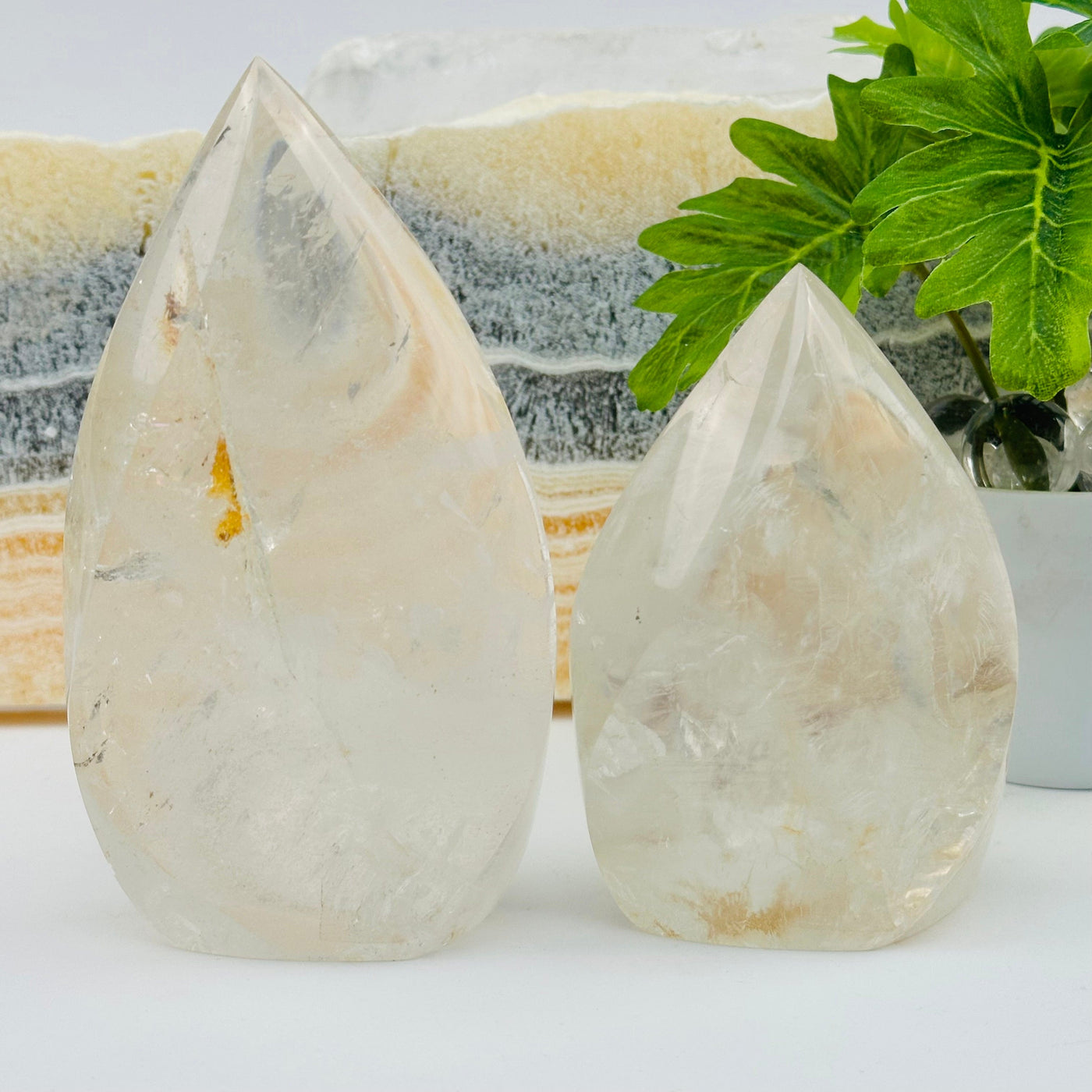 crystal quartz flame points displayed as home decor 