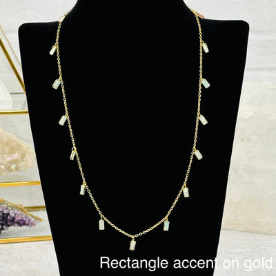 rectangle opal accent on gold chain