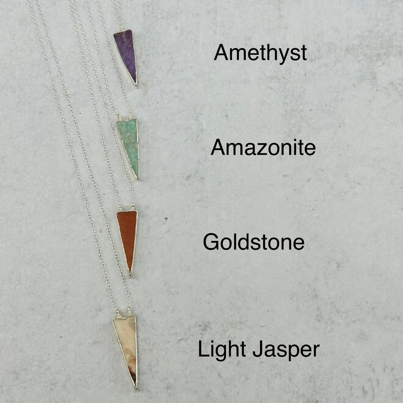 gemstone necklace next to its crystal name