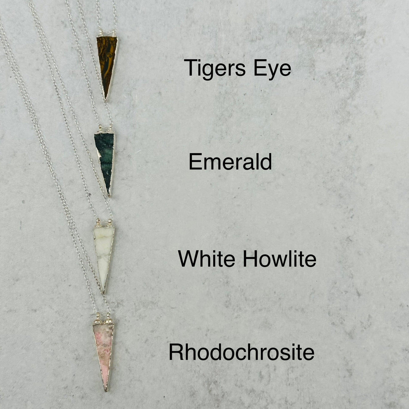 gemstone necklace next to its crystal name 