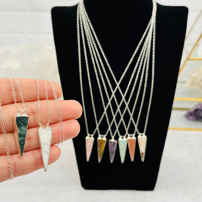 Triangle Point Gemstone Necklace - You Select Style -
