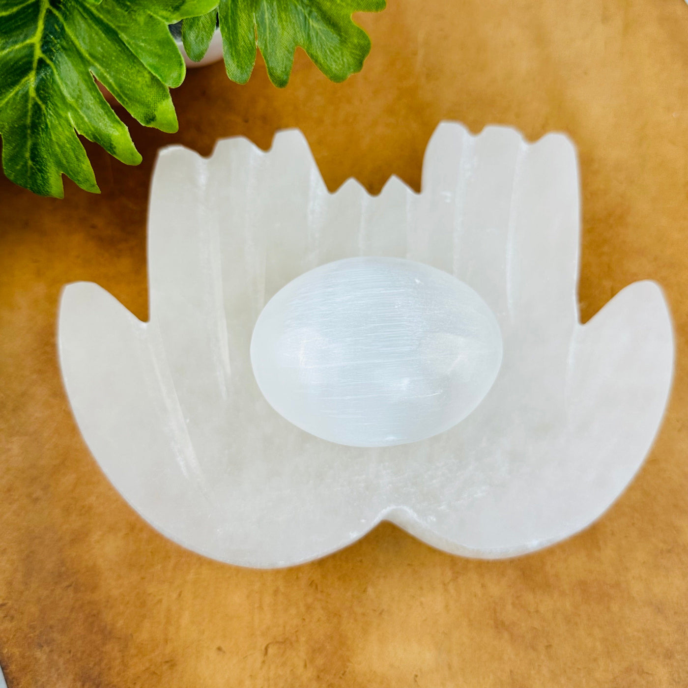 Selenite Hands Bowl with Palm Stone Set